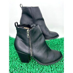 Women’s Black Ankle Boots Size 8M Block Heel Side Zip Booties Classic Faux